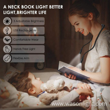 Rechargeable 4 Super Bright LED Book Light, 3 Level Control Reading Neck Hug Light, Reading Lights for Books in Bed at Night